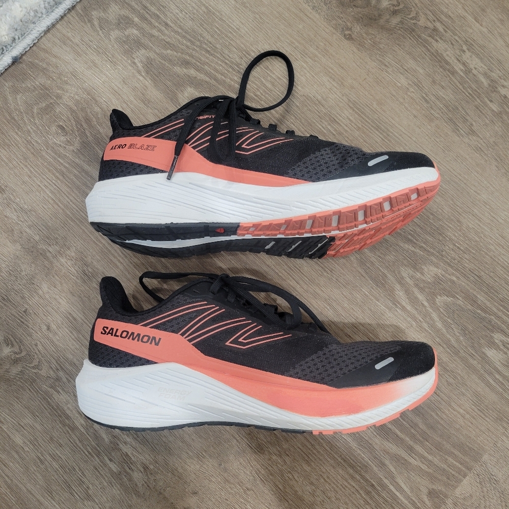 Salomon Women's Black and Pink Running Shoes Size 8